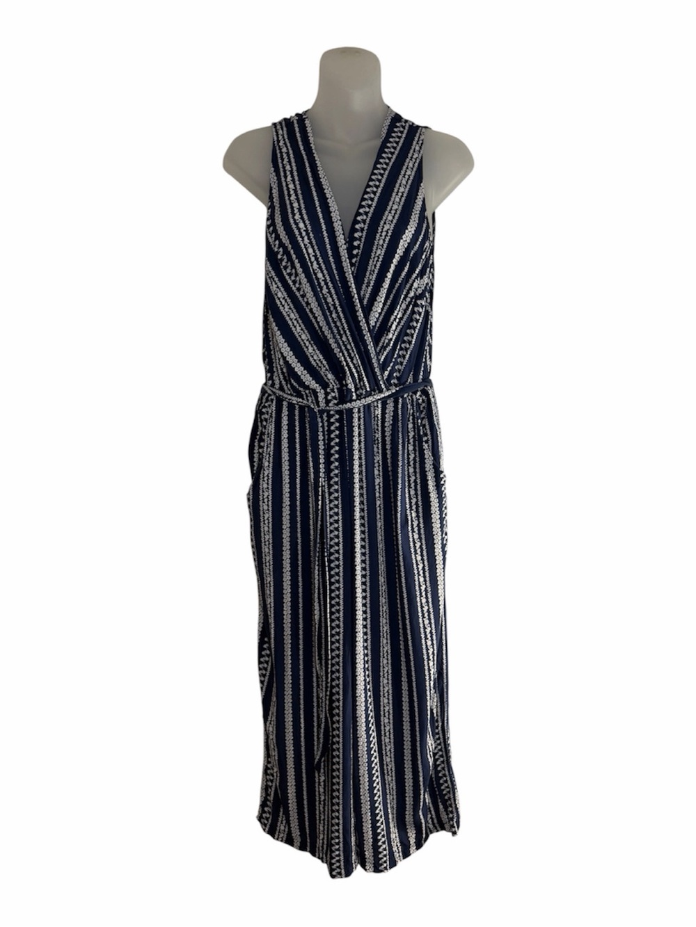 Cupshe Boho Navy Blue Floral Striped Wide-Leg Jumpsuit XL